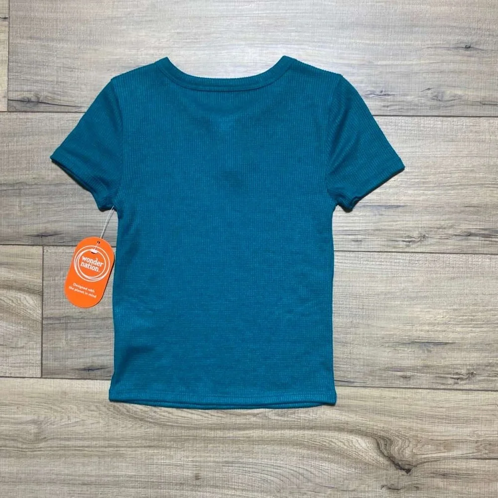 Wonder Nation Girls Short Sleeve Waffle‎ Henley Tee Size M (7-8) Teal Green
